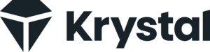 A modern corporate logo for Krystal. The icon is a geometric abstraction of a gemstone, rendered in a solid dark tone with sharp angles. The accompanying text is a professional, heavy-weight sans-serif font, emphasizing stability and clarity.